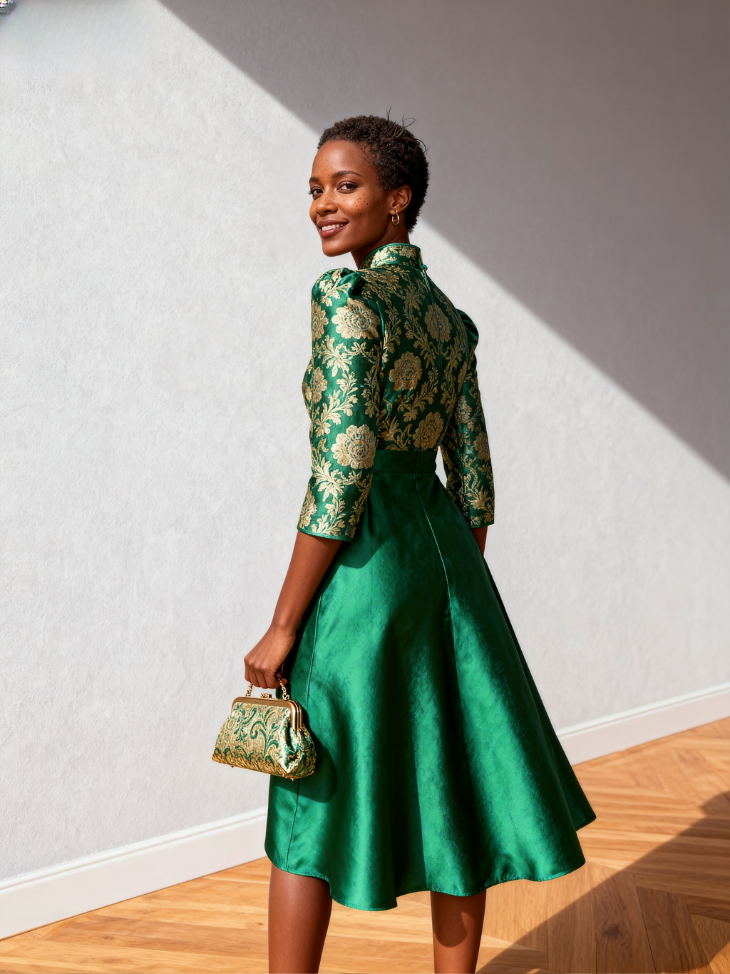 The Forbidden City | Golden Peony Jacquard Silk Dress