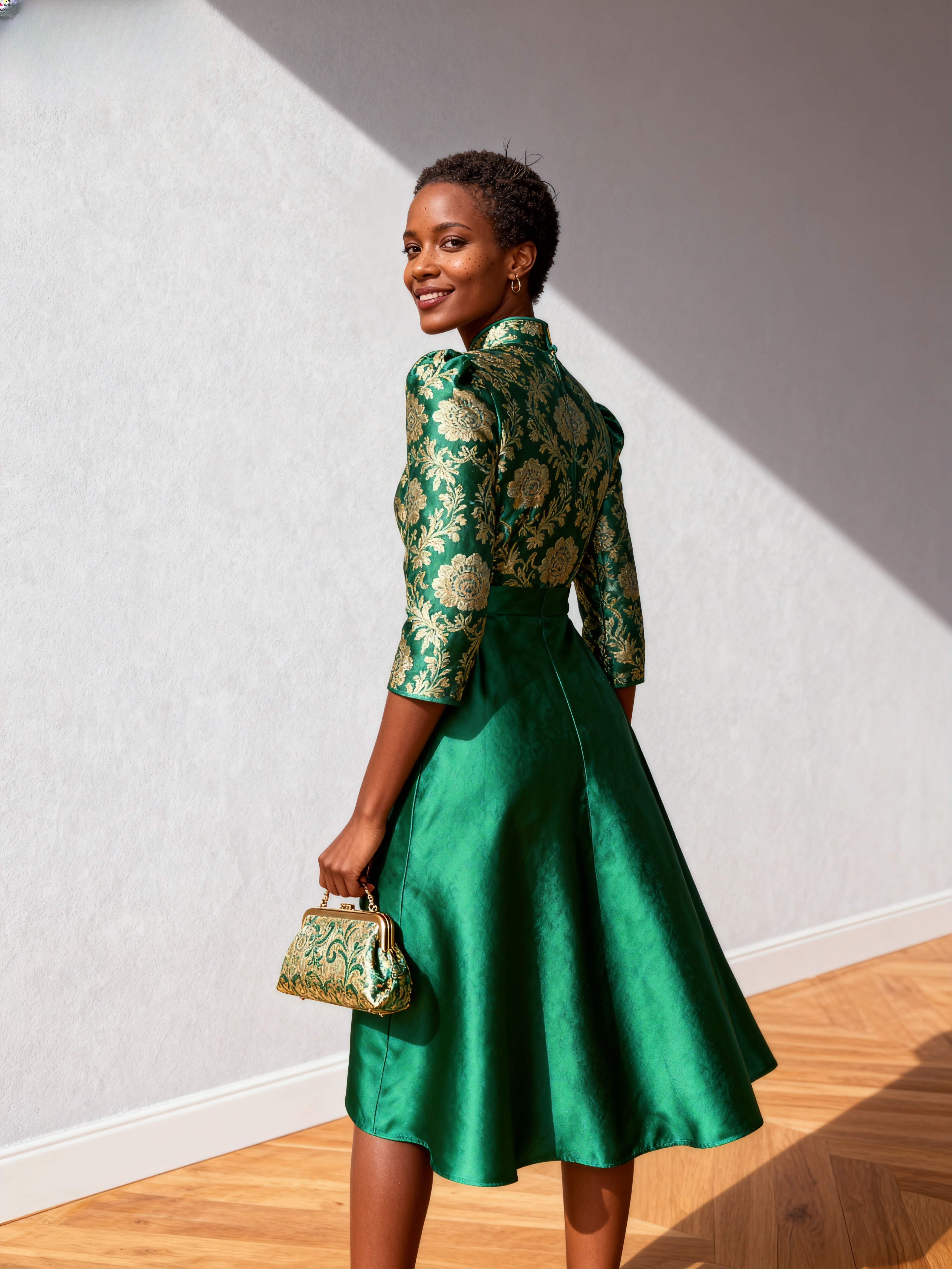 The Forbidden City | Golden Peony Jacquard Silk Dress