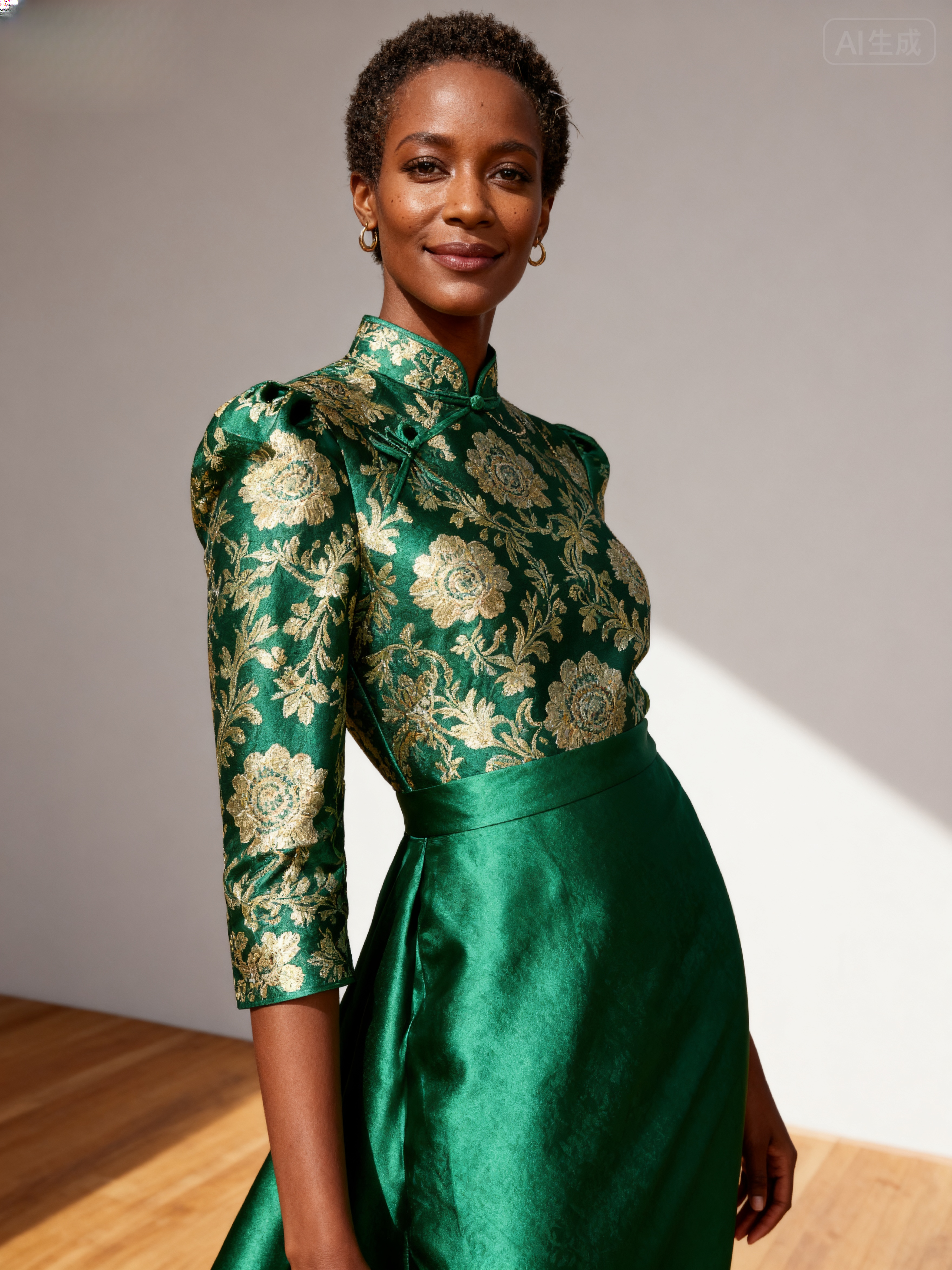 The Forbidden City | Golden Peony Jacquard Silk Dress
