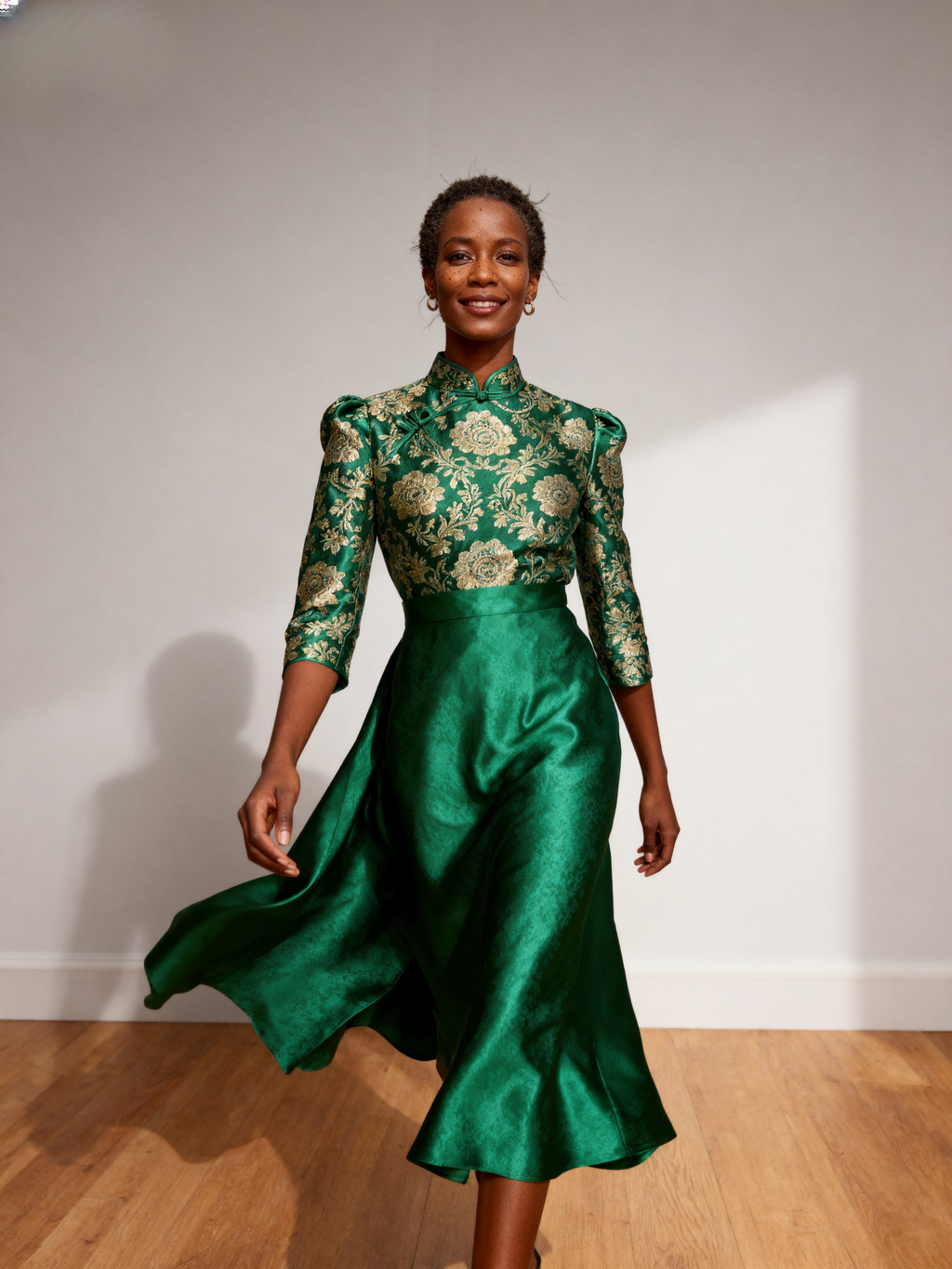 The Forbidden City | Golden Peony Jacquard Silk Dress