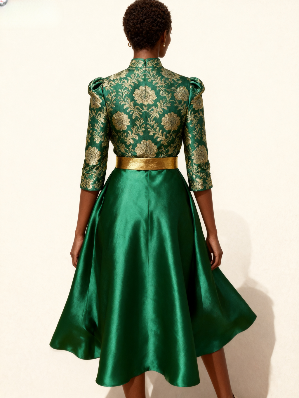 The Forbidden City | Golden Peony Jacquard Silk Dress