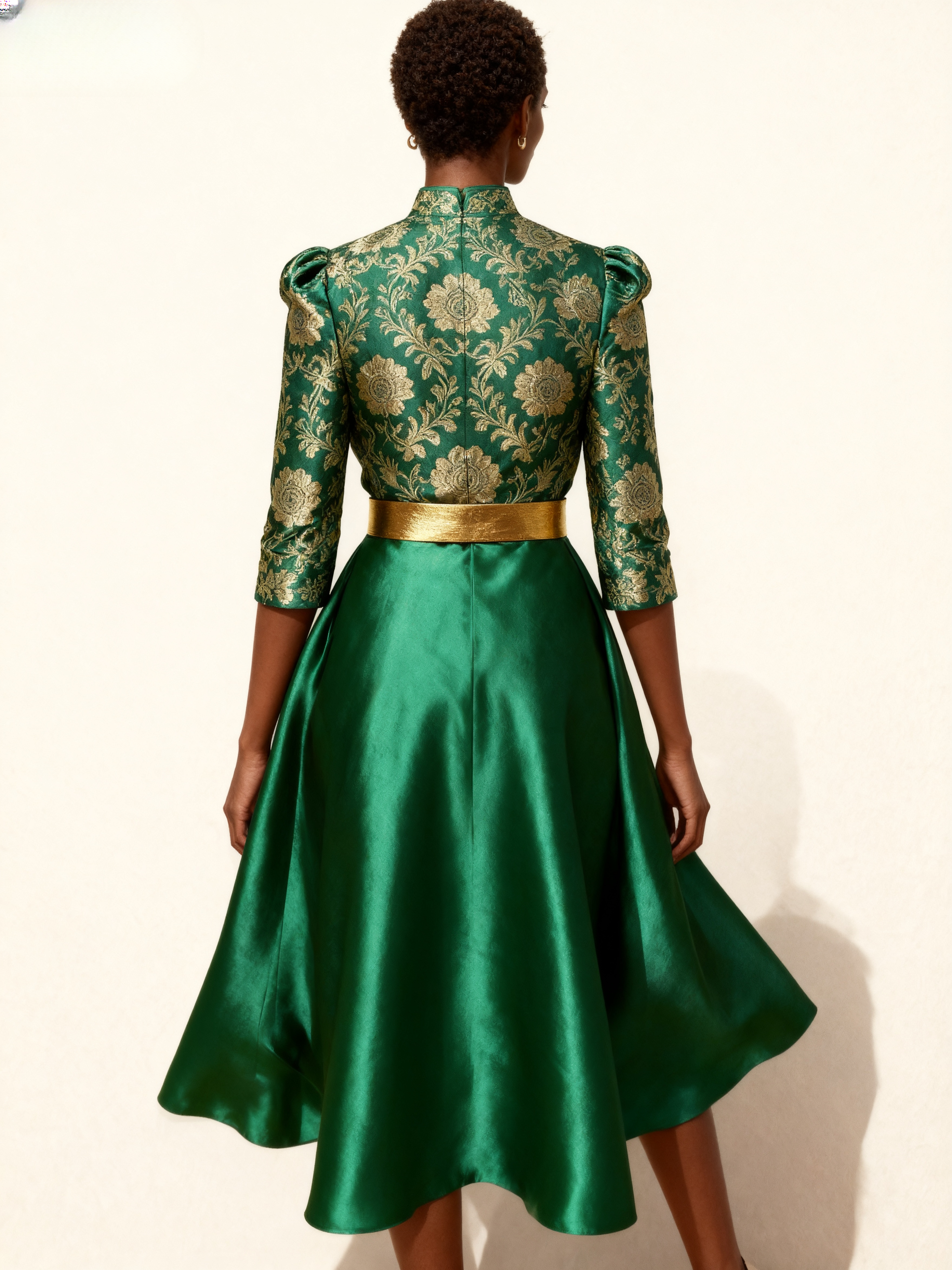 The Forbidden City | Golden Peony Jacquard Silk Dress