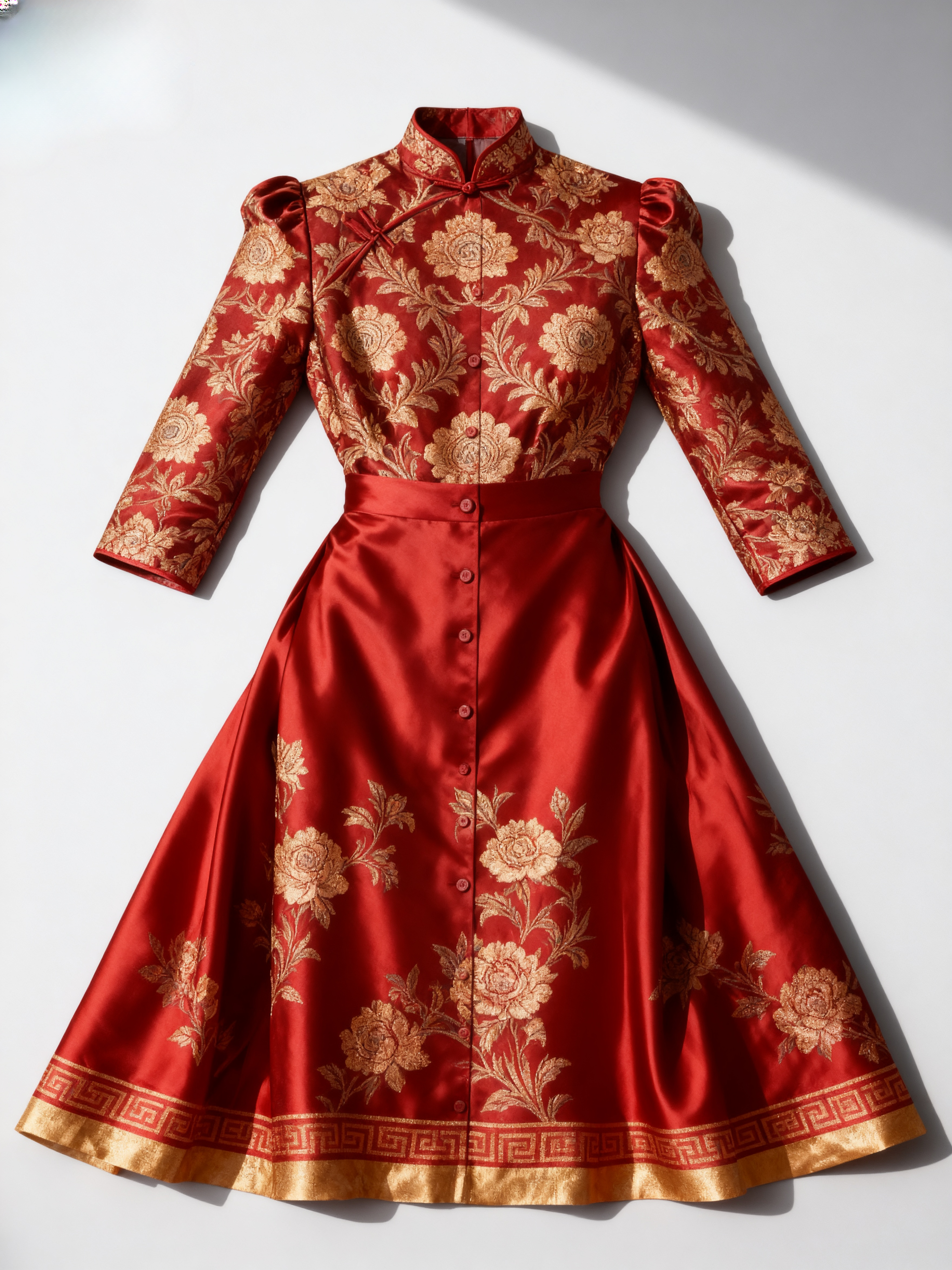 The Forbidden City | Golden Peony Jacquard Silk Dress