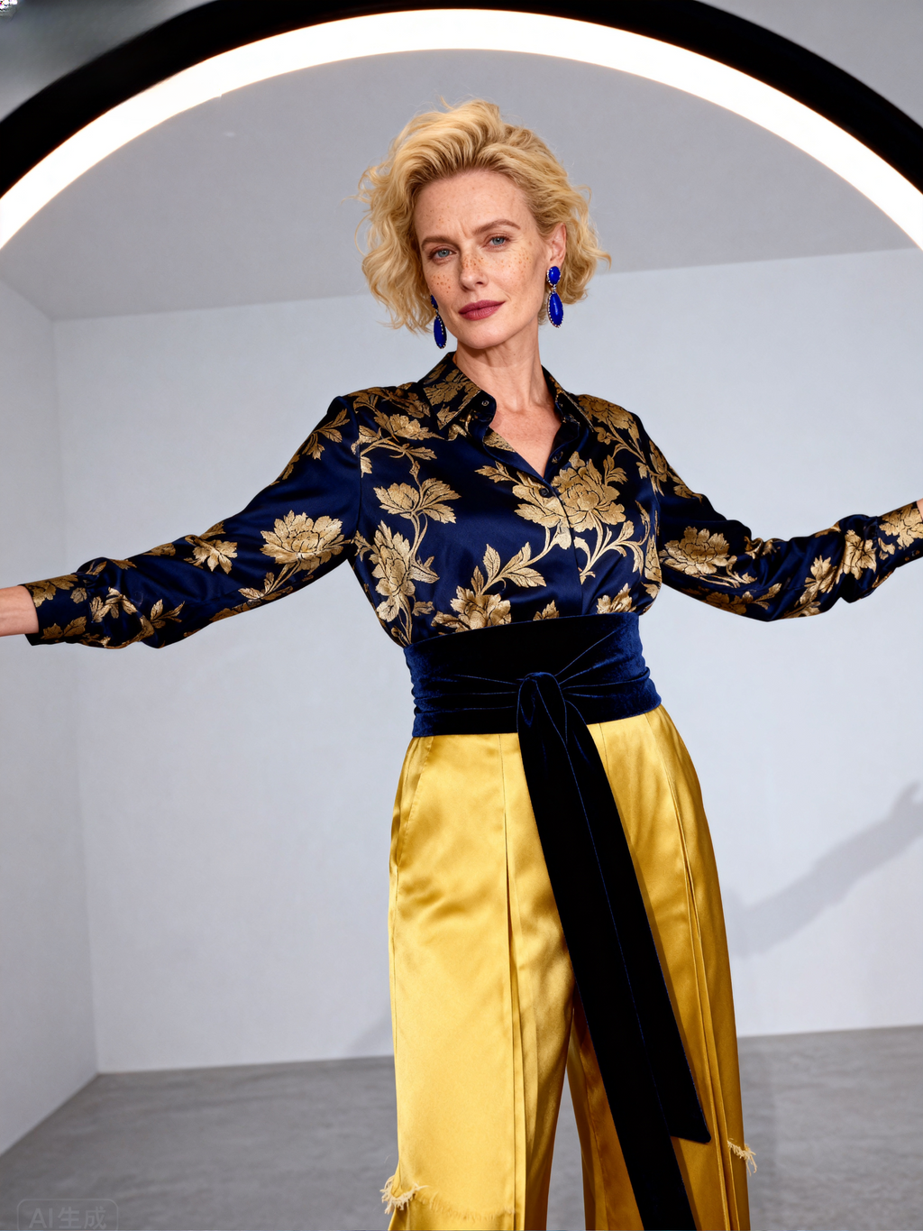 The Forbidden City | Lapis & Gold Chrysanthemum Jacquard Silk Set