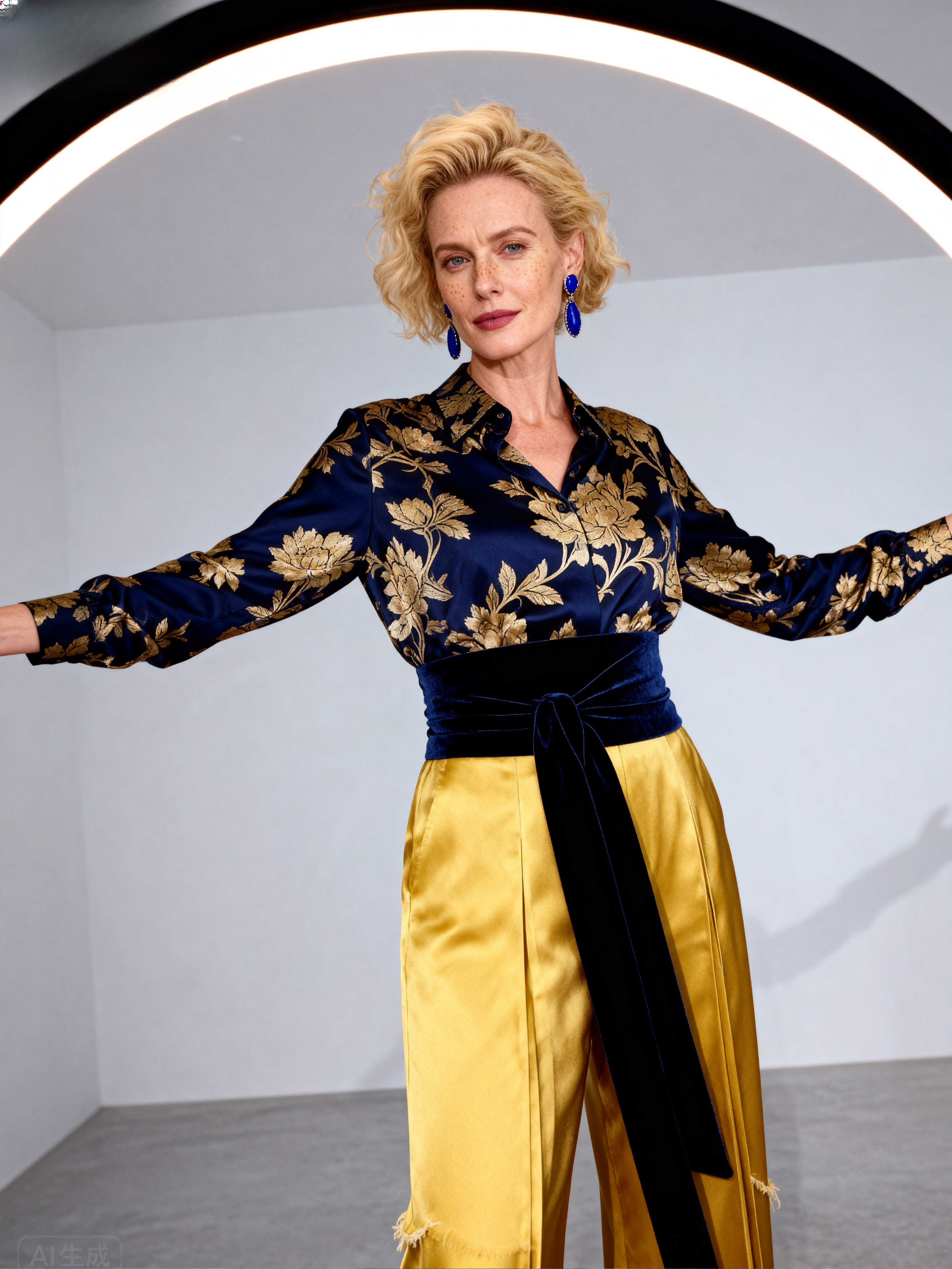 The Forbidden City | Lapis & Gold Chrysanthemum Jacquard Silk Set
