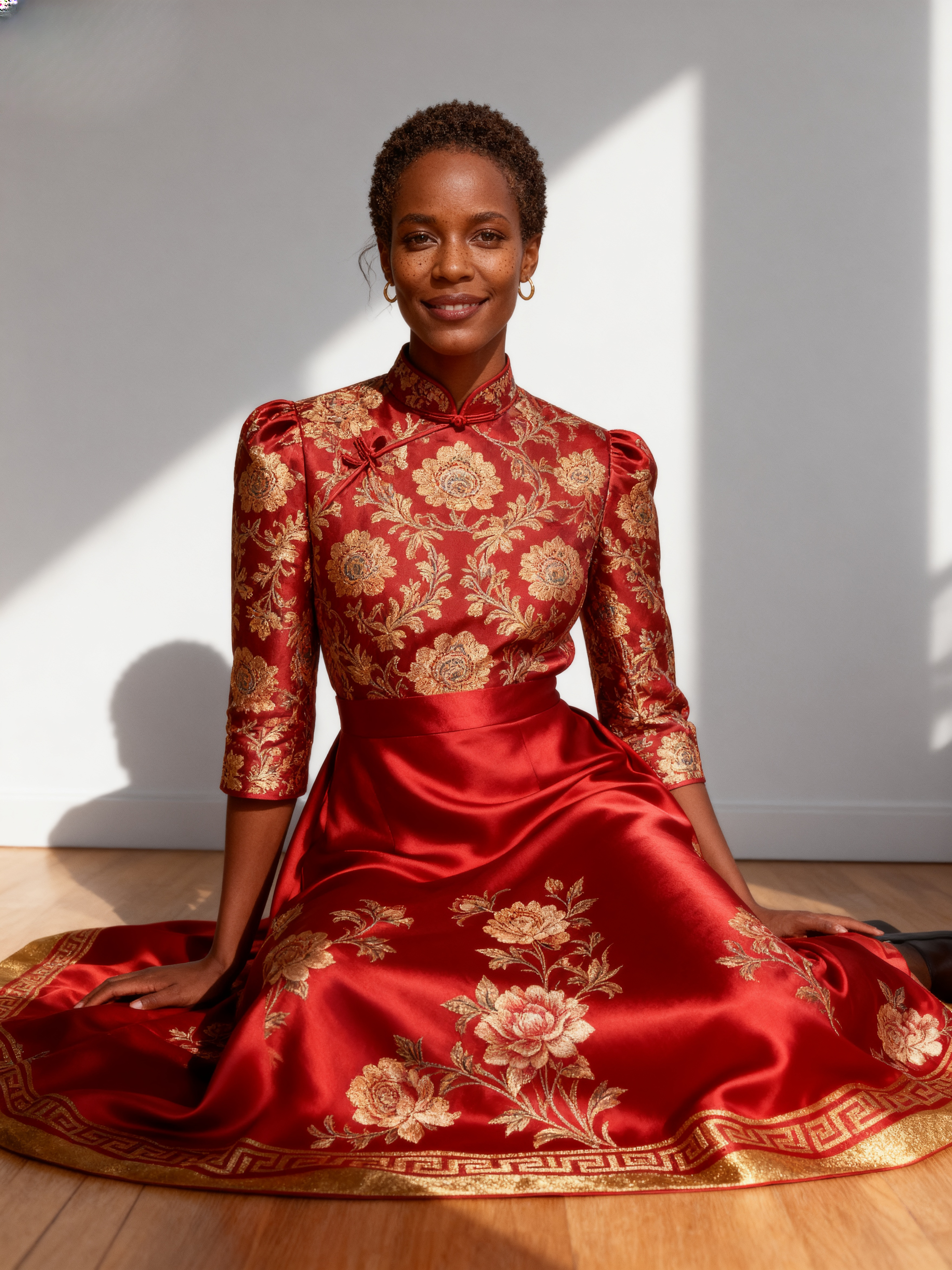 The Forbidden City | Golden Peony Jacquard Silk Dress