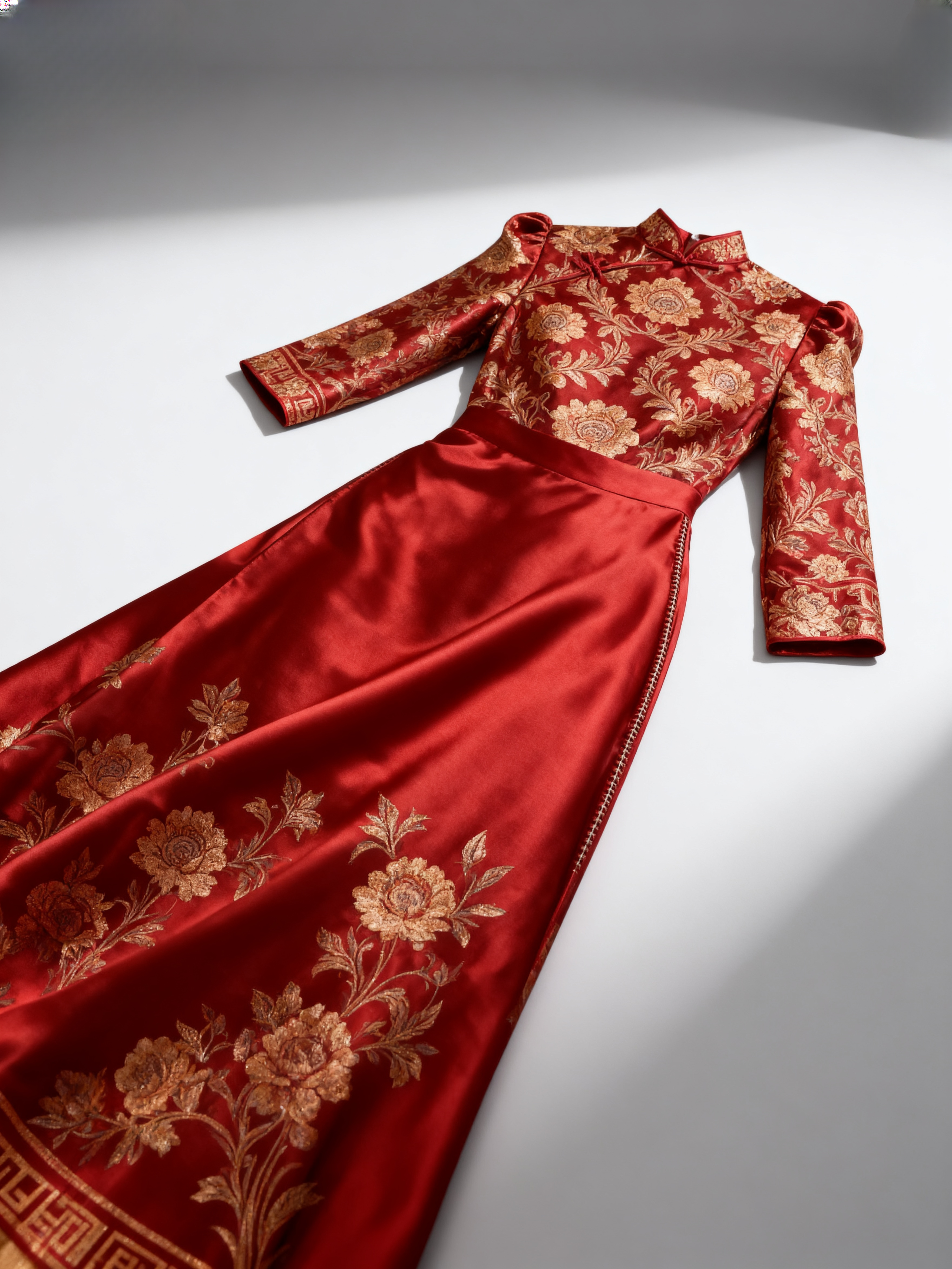 The Forbidden City | Golden Peony Jacquard Silk Dress